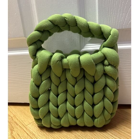 Knit Polyester Small Satchel Bag Handbag Green Boho New 10” x 9” - Picture 1 of 5